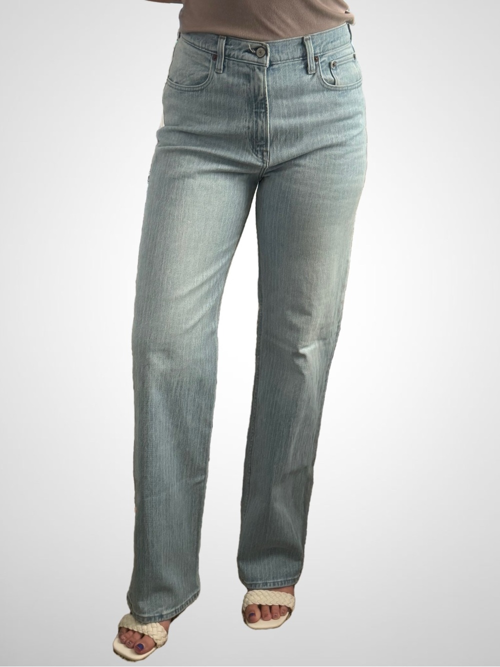NWOT! Abercrombie High Rise Straight Leg Jeans - Light Blue Wash Pin Stripe